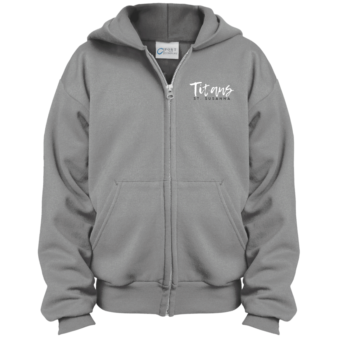 Titans Script St. Susanna (Red & Gray) Youth Full Zip Hoodie