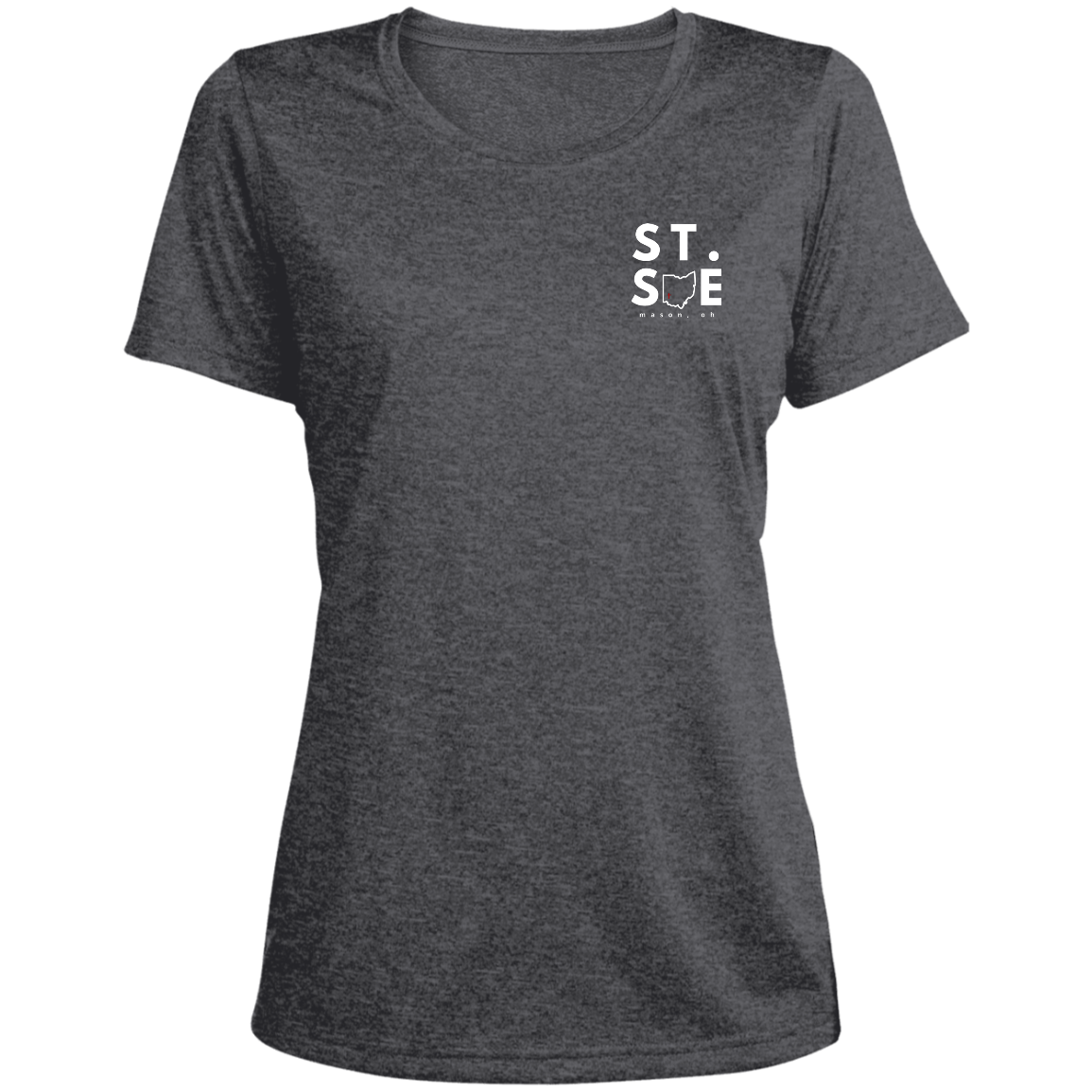 St. Sue Ohio Logo Ladies' Heather Scoop Neck Performance Tee