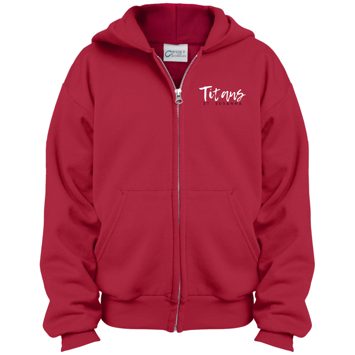 Titans Script St. Susanna (Red & Gray) Youth Full Zip Hoodie