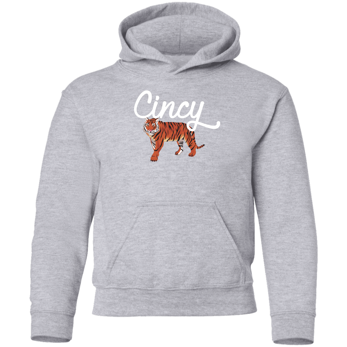 Cincy Script Tiger Youth Pullover Hoodie (Light Script)