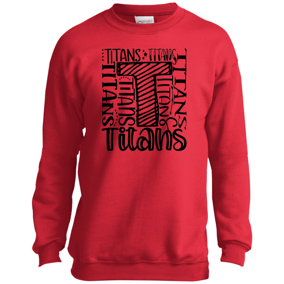 Titans Multi-Font Collage Youth Crewneck Sweatshirt (Red)