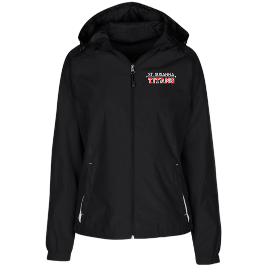 St. Susanna Titans Stacked Logo Ladies' Jersey-Lined Hooded Windbreaker