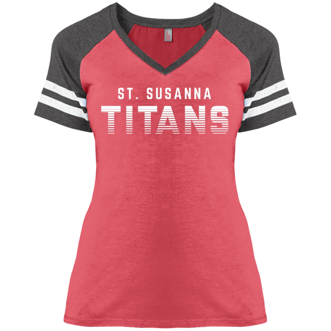 St. Susanna Titans Fade (Red) Ladies' Game V-Neck T-Shirt