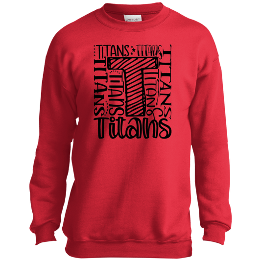 Titans Multi-Font Collage Youth Crewneck Sweatshirt (Red)