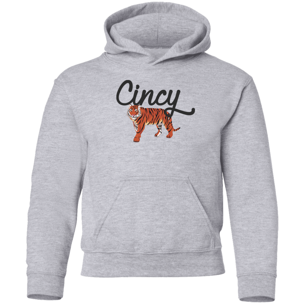 Cincy Script Tiger Youth Pullover Hoodie (Dark Script)