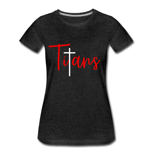 Titans Red Cross Script (Black & Dk. Gray) Women’s Premium T-Shirt - charcoal grey